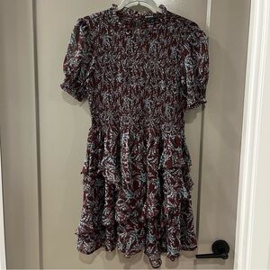 Burgundy Floral Ruffle Dress